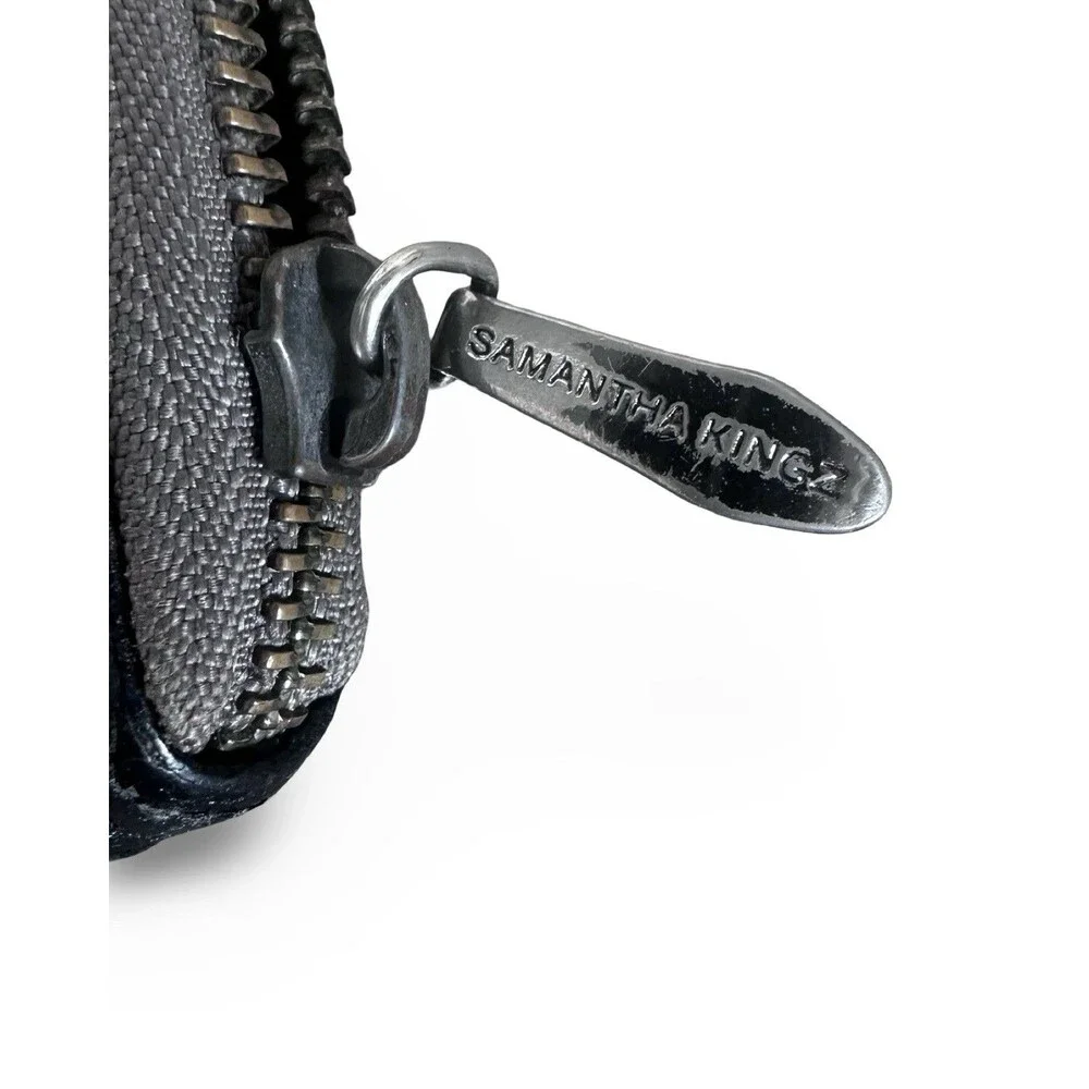 Samantha Kingz Black Woven Leather Black Leather Full Size Wallet Minimalist